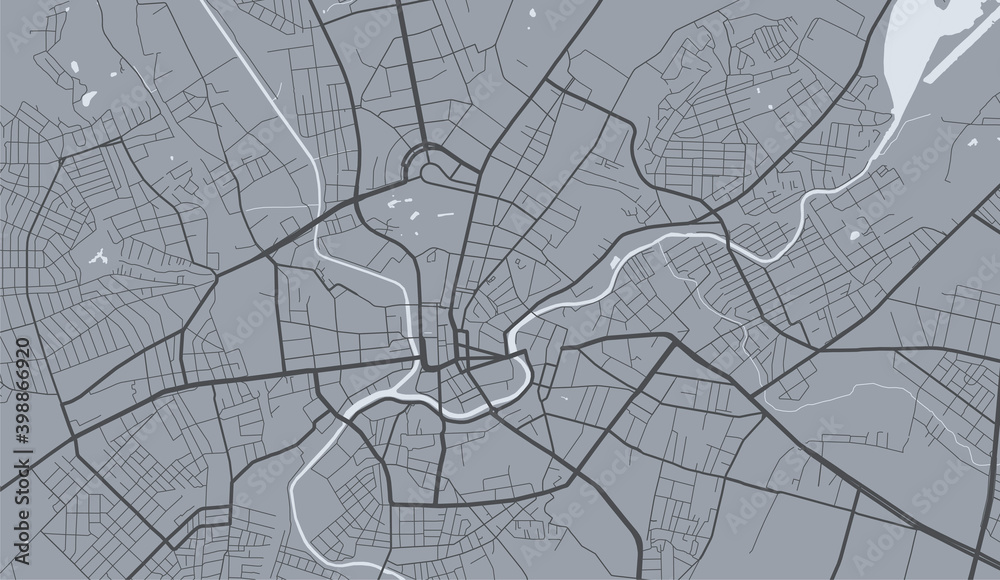 Urban city map of Kharkiv. Vector poster. Grayscale street map.