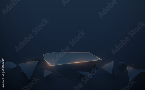 3D dark blue low poly podium display and Abstract Luxury background. Vector Illustration