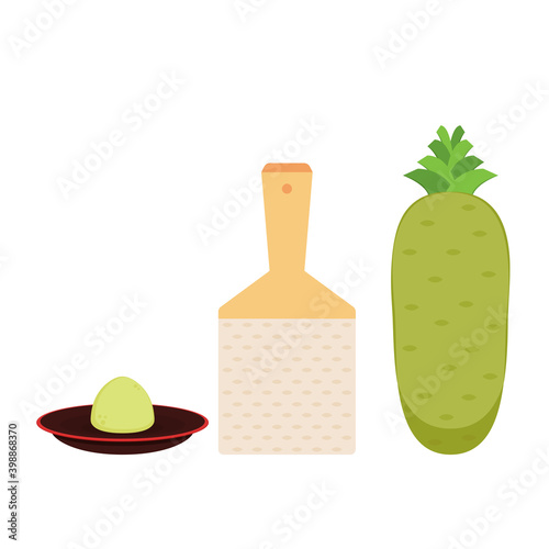 Wasabi grated vector. Wasabi root vector. Wasabi root on white background.