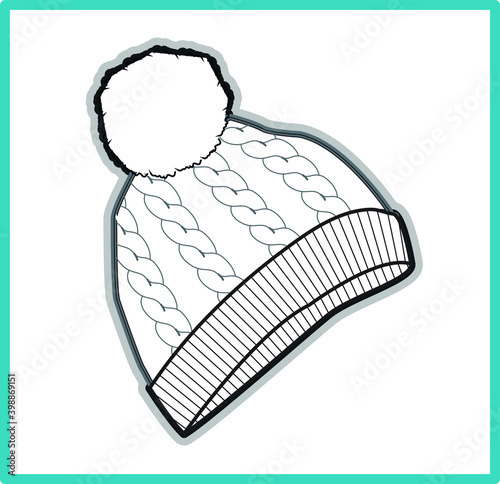 knitted beanie. kids winter accessories. Children fashion flat sketch vector