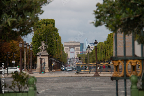 Famous Champs-Elysees and Arc de Triomphe in Paris, France