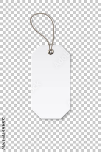 Blank white rectangular paper price tag isolated on transparent background
