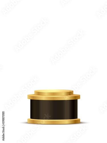 Award trophy with golden and black podium isolated on white background. Champion glory in competition vector illustration. Hollywood fame in film and cinema or championship in sport