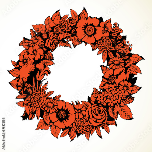 Wreath of flowers. Vector drawing