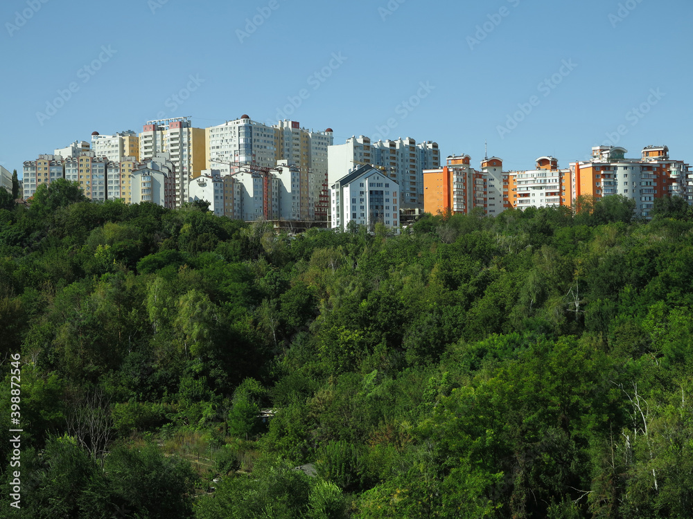Just build new apartment houses in green forest Just build new apartment houses in green forest