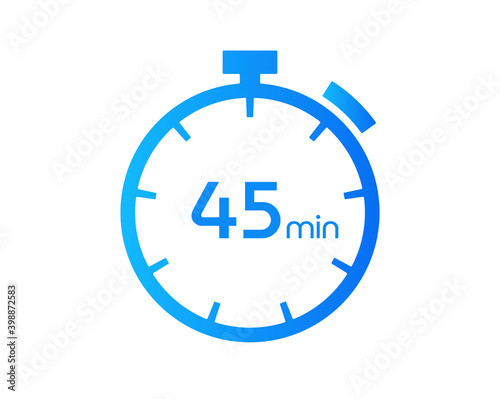 45 Minutes timers Clocks, Timer 45 mins icon, countdown icon. Time measure. Chronometer vector icon isolated on white background