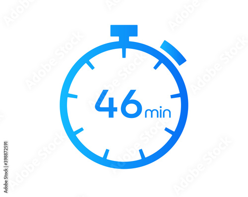 46 Minutes timers Clocks, Timer 46 mins icon, countdown icon. Time measure. Chronometer vector icon isolated on white background