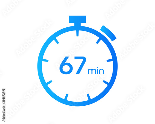 67 Minutes timers Clocks, Timer 67 mins icon, countdown icon. Time measure. Chronometer vector icon isolated on white background