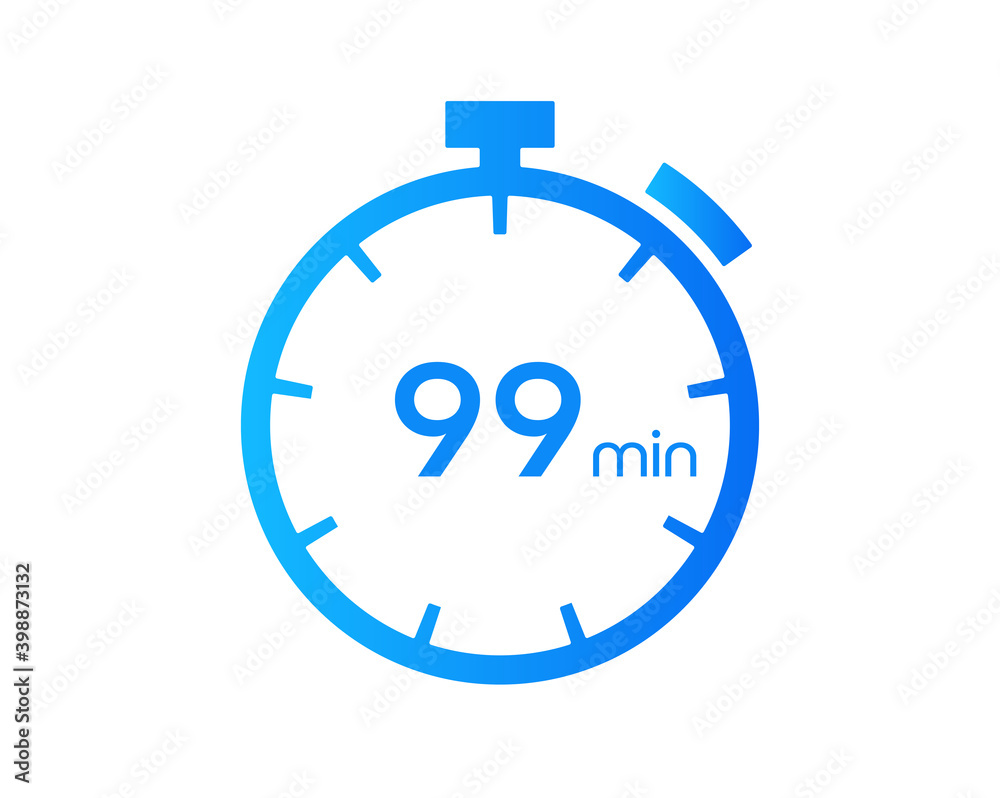 99 Minutes timers Clocks, Timer 99 mins icon, countdown icon. Time measure. Chronometer vector icon isolated on white background 99 Minutes timers Clocks, Timer 99 mins icon, countdown icon. Time measure. Chronometer vector icon isolated on white background