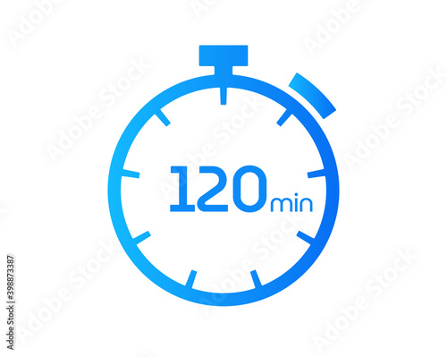 120 Minutes timers Clocks, Timer 120 mins icon, countdown icon. Time measure. Chronometer vector icon isolated on white background