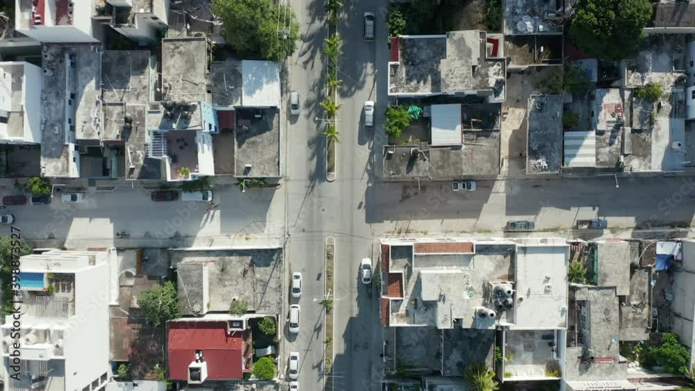 4k aerial Still View of a Street with Two Cars Moving Apart in Playa del Carmen