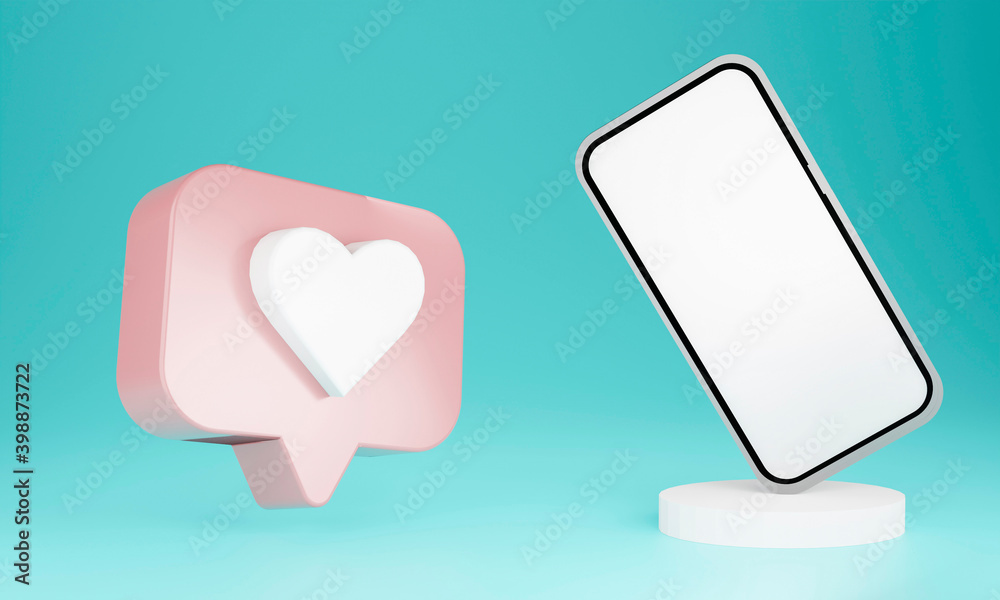 Social media like with smartphone for mockup. Social media followers concept. 3D Illsutration. Social media like with smartphone for mockup. Social media followers concept. 3D Illsutration.