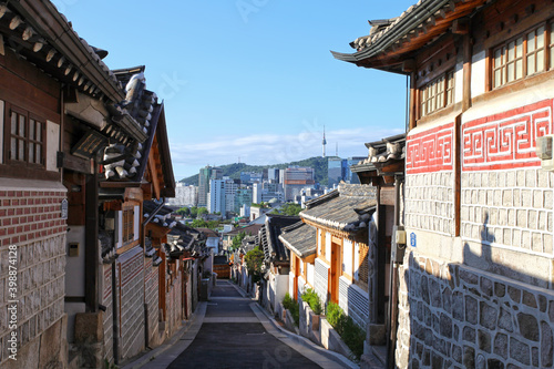Bukchon Hanok village is a traditional village of old style wooden houses in Seoul  South Korea. 