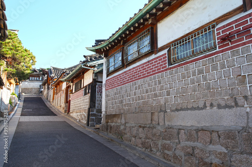 Bukchon Hanok village is a traditional village of old style wooden houses in Seoul, South Korea. 