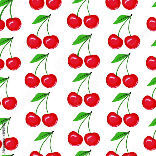 Cherry berry seamless pattern, digital paper. Vintage wrapping paper, textile fabric print.