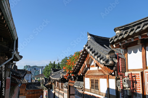Bukchon Hanok village is a traditional village of old style wooden houses in Seoul, South Korea.  © LilyRosePhotos