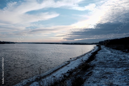 Volga river near the town of Uglich  Yaroslavl region  Russia  December 3  2020