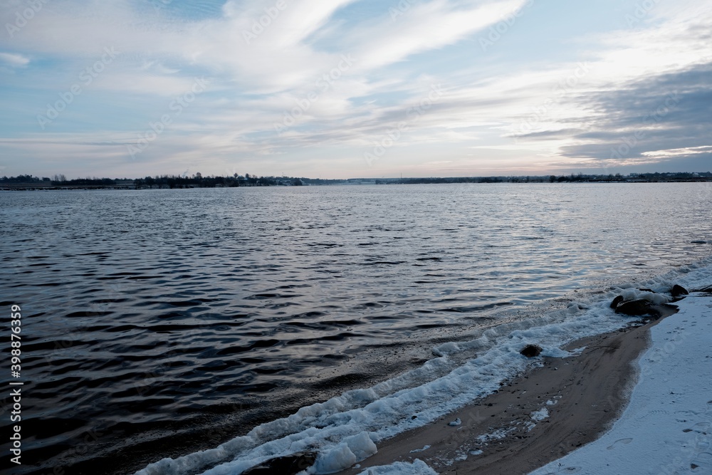 Volga river near the town of Uglich, Yaroslavl region, Russia, December 3, 2020