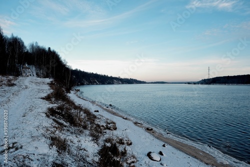 Volga river near the town of Uglich  Yaroslavl region  Russia  December 3  2020