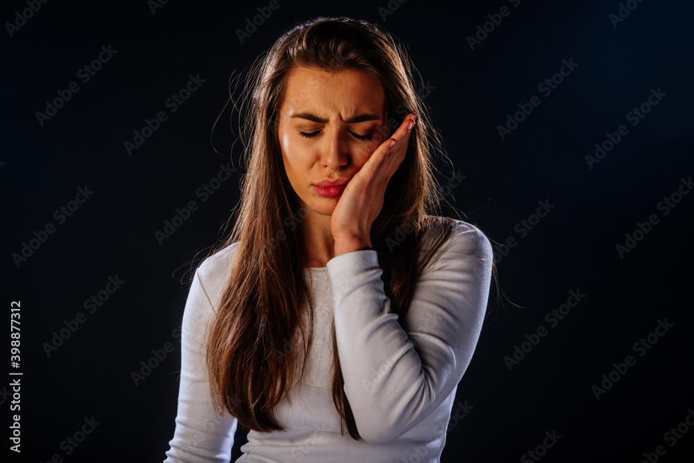 Teeth Problem. Woman Feeling Tooth Pain. Closeup Of Beautiful Sad Girl Suffering From Strong Tooth Pain. Teeth Problem. Woman Feeling Tooth Pain. Closeup Of Beautiful Sad Girl Suffering From Strong Tooth Pain.