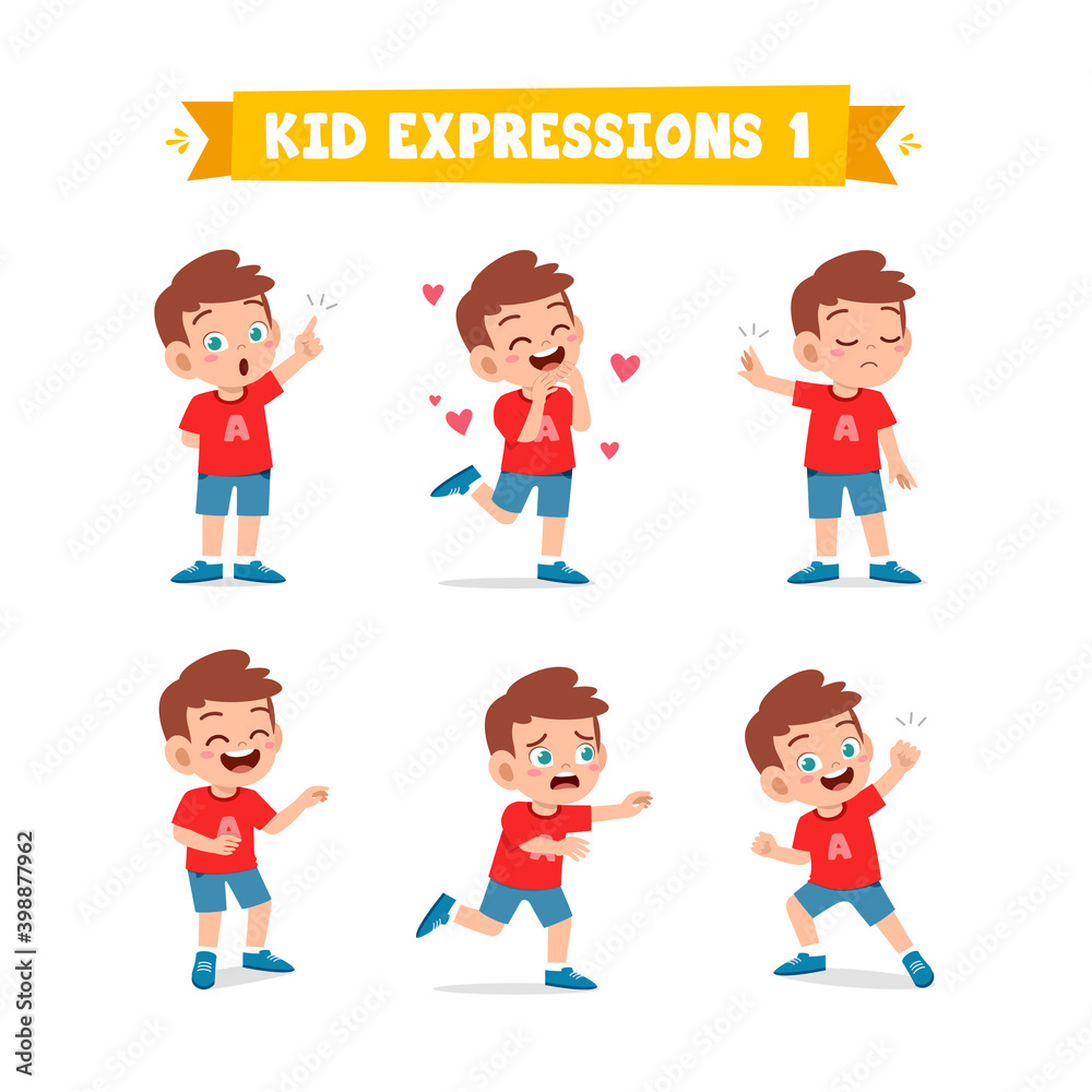 cute little kid boy in various expressions and gesture set cute little kid boy in various expressions and gesture set
