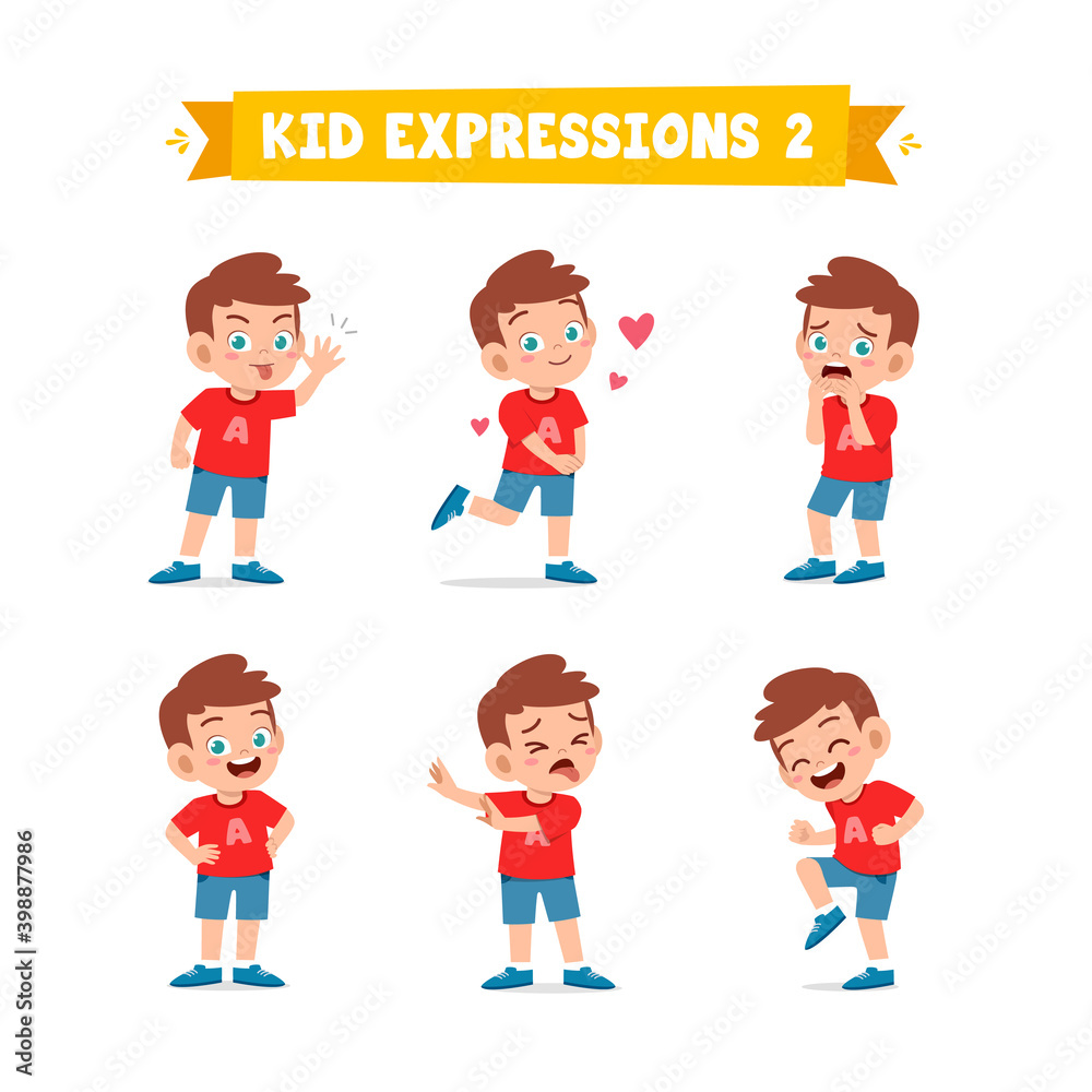 cute little kid boy in various expressions and gesture set cute little kid boy in various expressions and gesture set