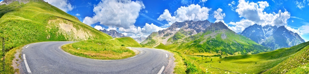 View of a road in summer Alps