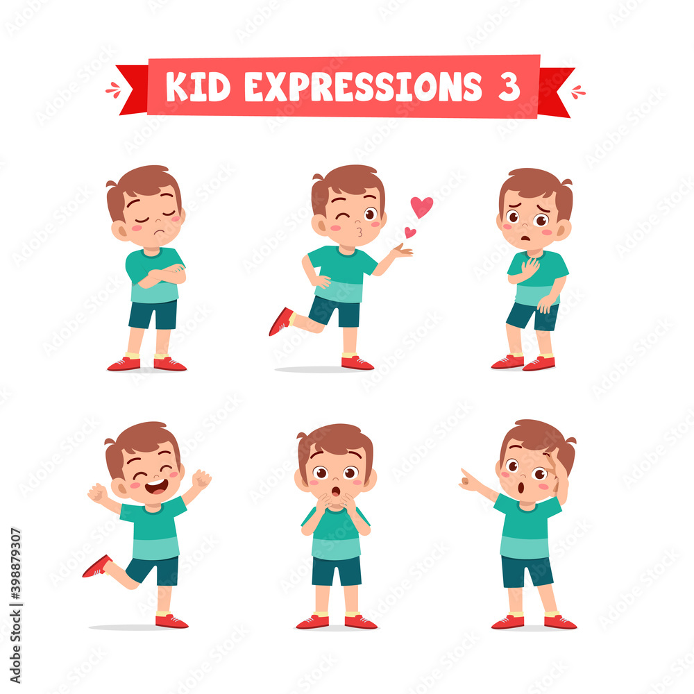 cute little kid boy in various expressions and gesture set cute little kid boy in various expressions and gesture set