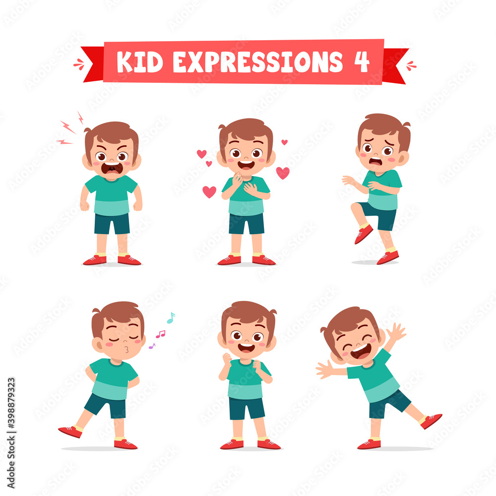 cute little kid boy in various expressions and gesture set cute little kid boy in various expressions and gesture set