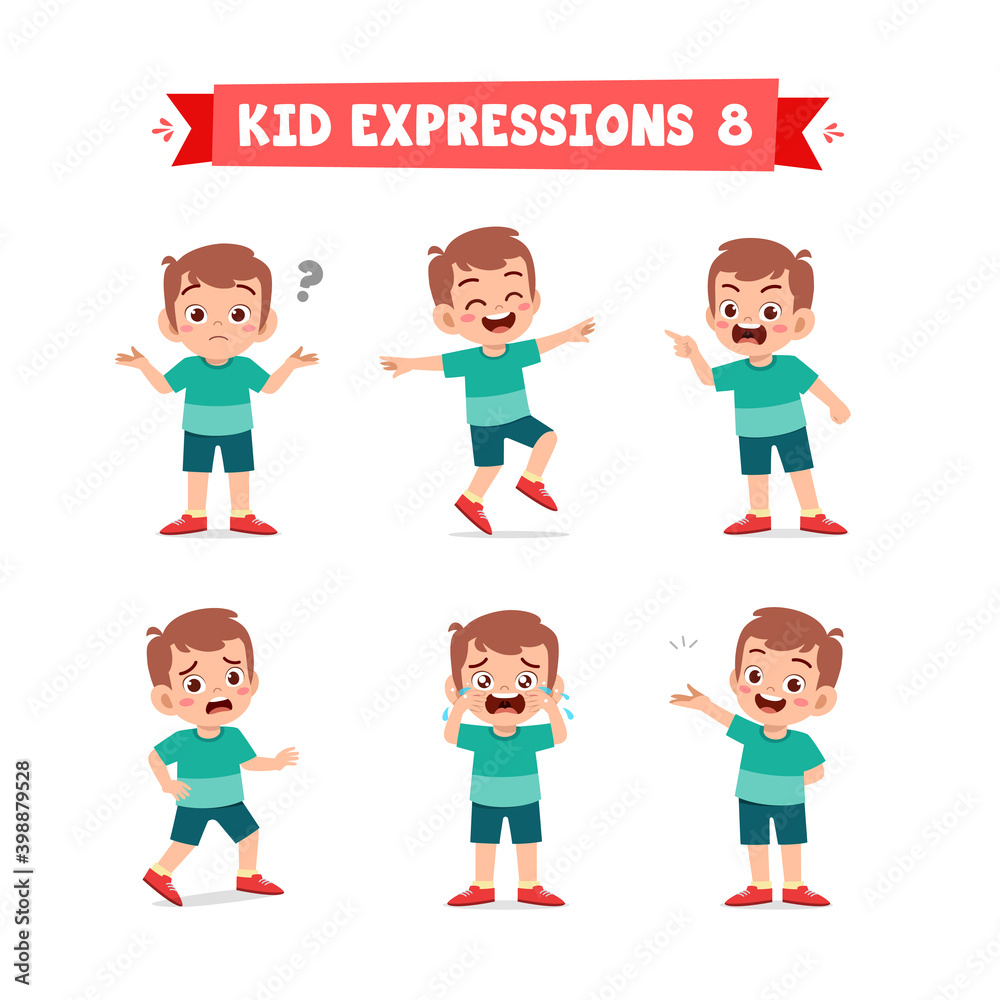 cute little kid boy in various expressions and gesture set cute little kid boy in various expressions and gesture set