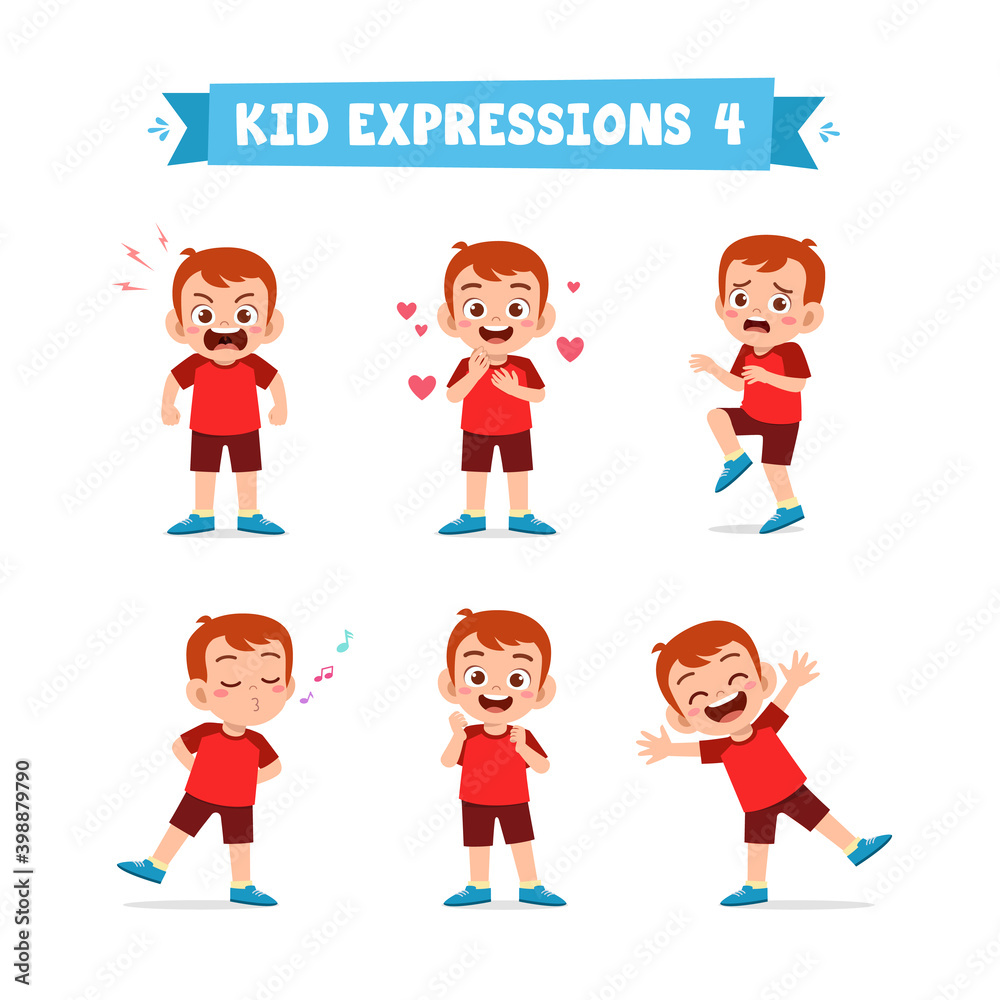 cute little kid boy in various expressions and gesture set cute little kid boy in various expressions and gesture set