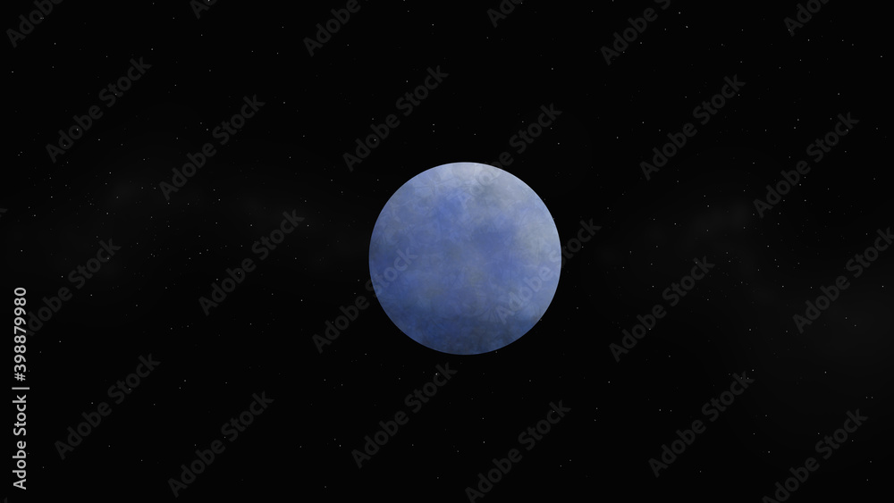 Blue ice planet art illustration. Big water planet with two moons. Popular space exploration project for future study astrology. One big alien world cartoon game design. Rare real world picture.