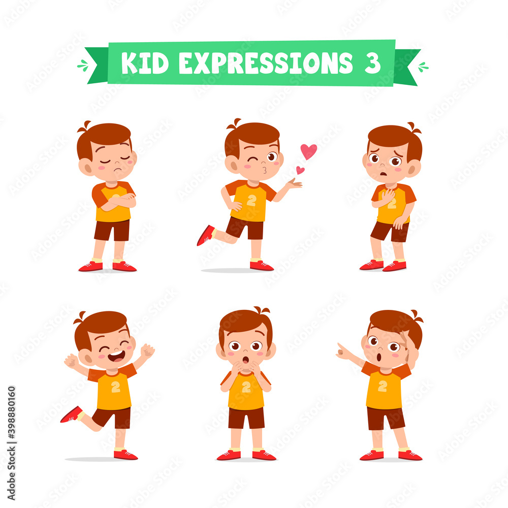 cute little kid boy in various expressions and gesture set cute little kid boy in various expressions and gesture set