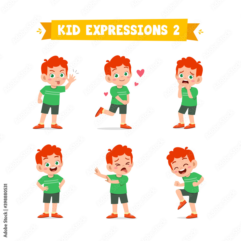 cute little kid boy in various expressions and gesture set cute little kid boy in various expressions and gesture set