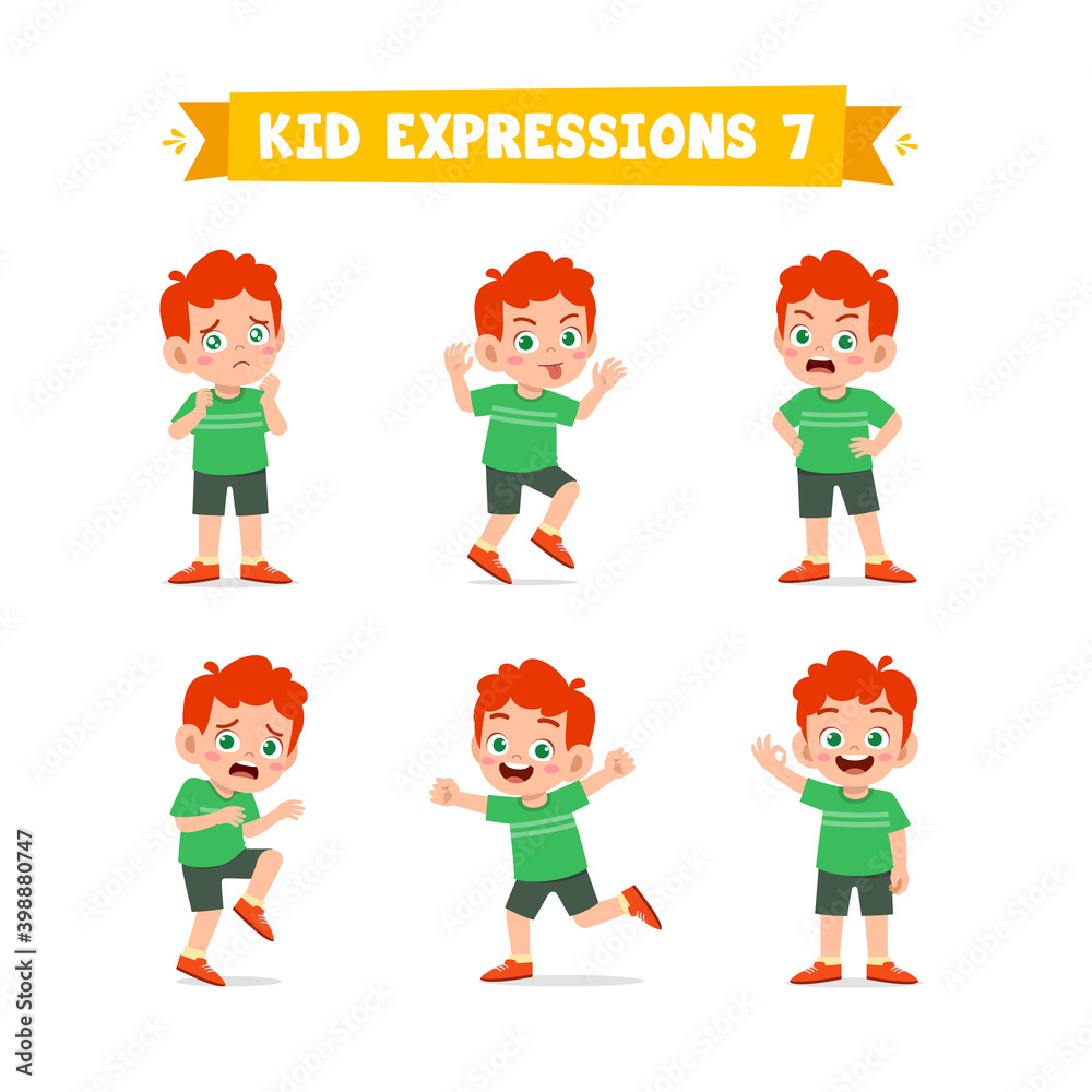 cute little kid boy in various expressions and gesture set cute little kid boy in various expressions and gesture set