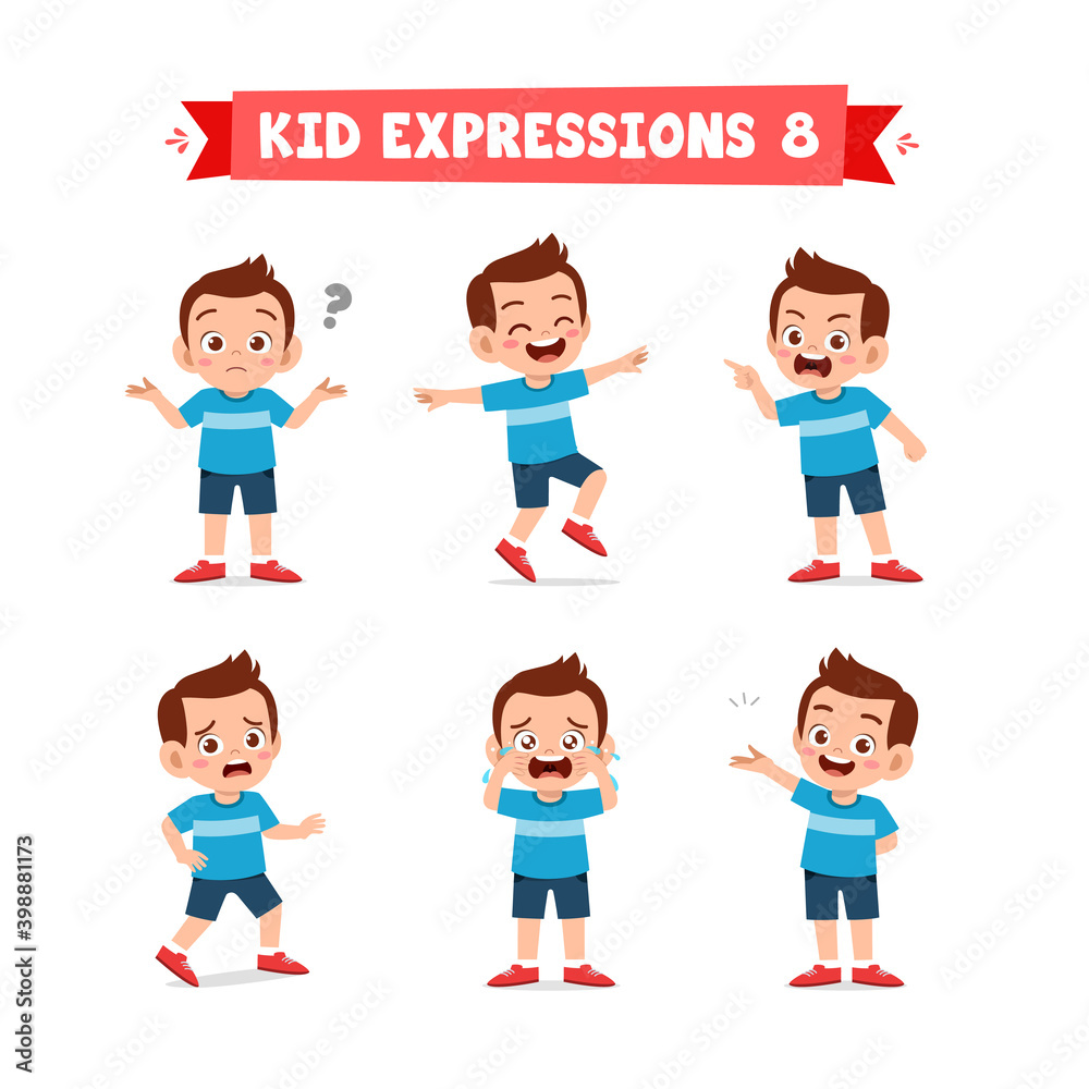 cute little kid boy in various expressions and gesture set cute little kid boy in various expressions and gesture set