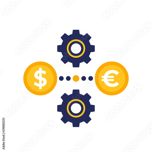 dollar to euro exchange icon with gears