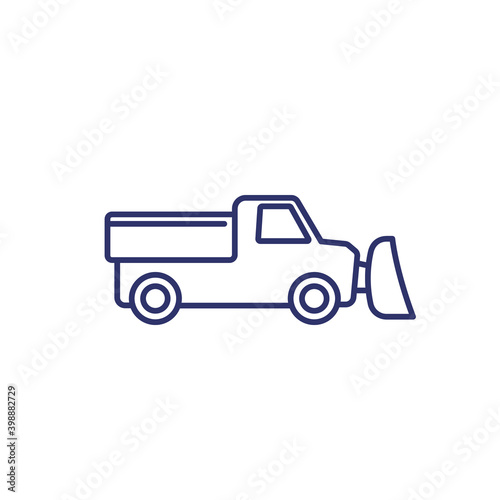 snowplow truck icon on white, line art