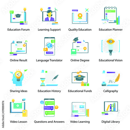 
Education and Knowledge Vectors in Flat Gradient Style 
