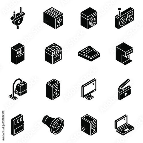 
Home Appliances Glyph Isometric Icons 
