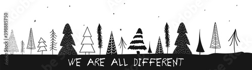 Christmas trees vector illustration. Hand drawn christmas trees