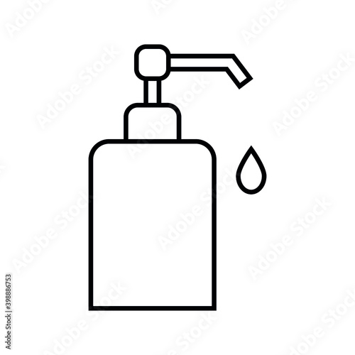 Washing hand with sanitizer liquid soap vector line icon on white background