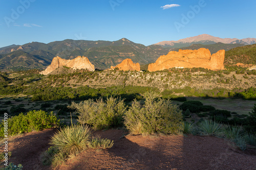 Garden of the Gods National Natural Landmark, background Pikes Peak, Colorado, USA photo