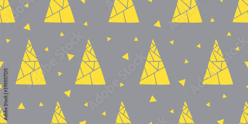 Hand drawn cute seamless pattern with triangles with segments in trendy colors of the 2021 year. Vector background for fabric, textile, scrapbook, gift wrapping. Ideal for children and baby projects.