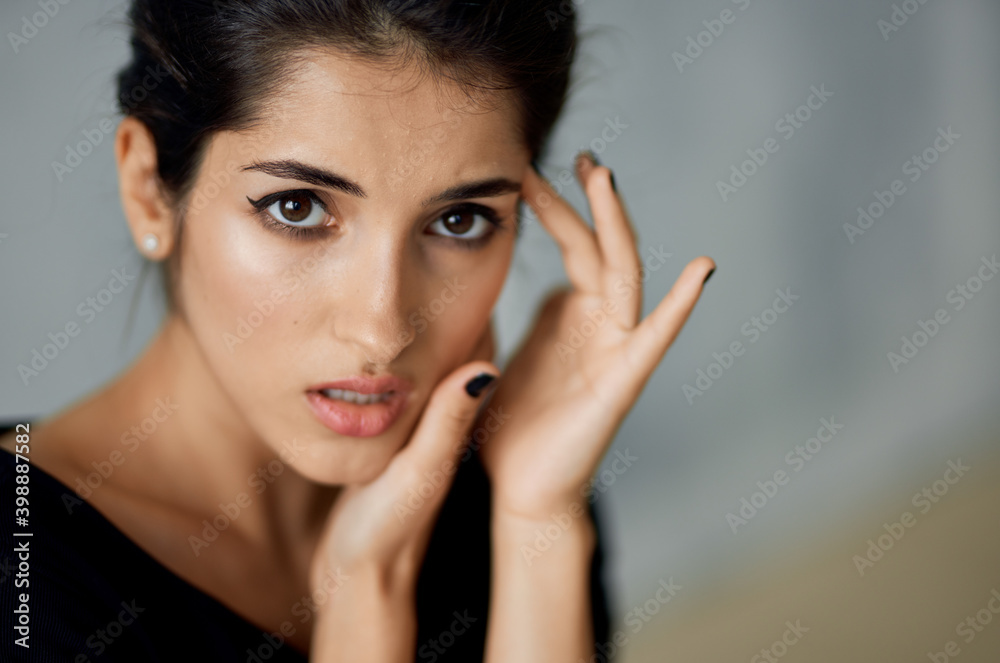 portrait romantic woman in evening dress makeup nail polish cropped view portrait romantic woman in evening dress makeup nail polish cropped view