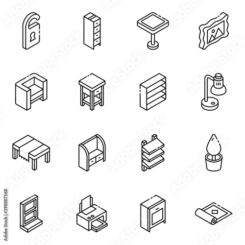 

Pack of Home Accessories Glyph Isometric Icons 
