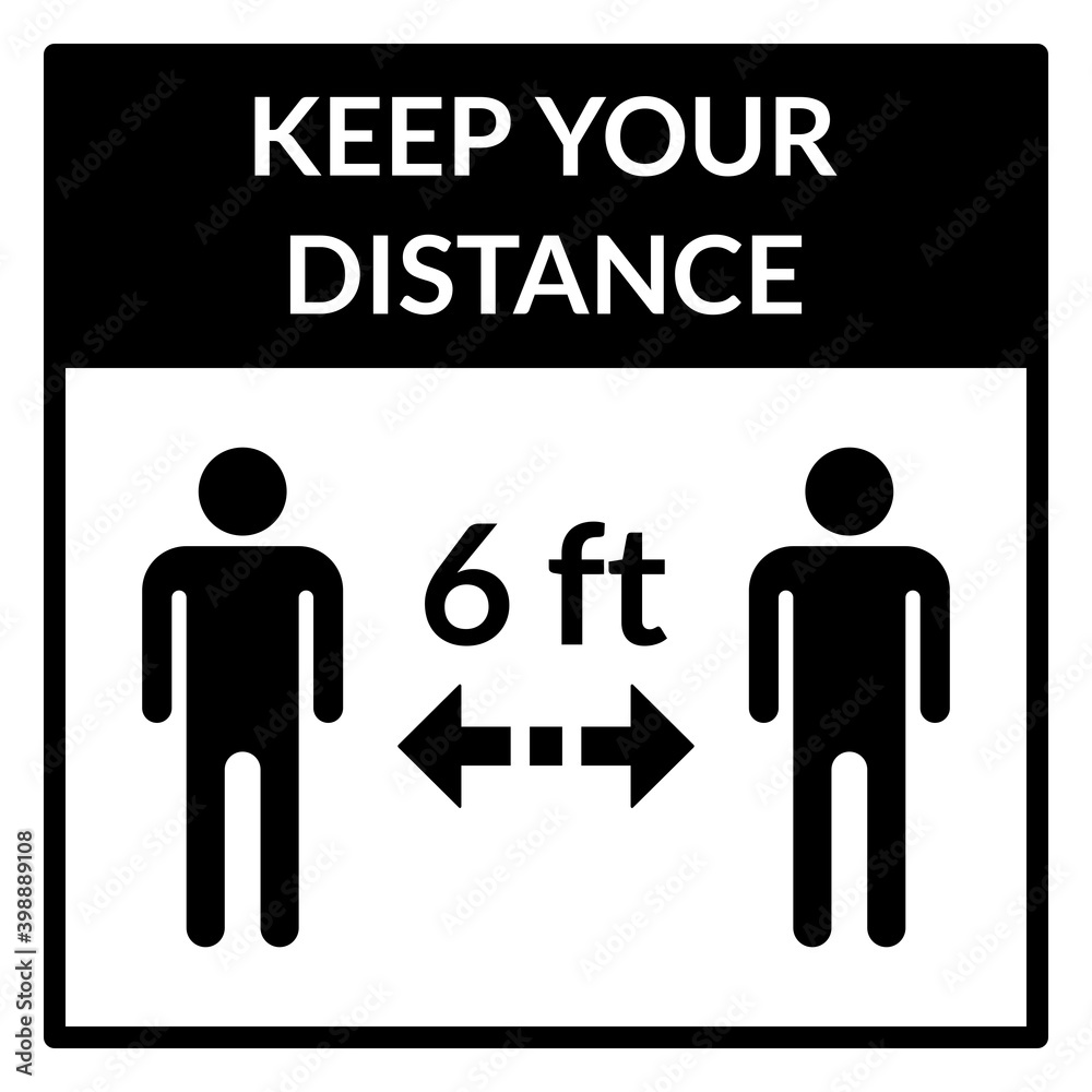 Keep Your Distance 6 ft or 6 Feet Square Social Distance Instruction Icon. Vector Image. Keep Your Distance 6 ft or 6 Feet Square Social Distance Instruction Icon. Vector Image.