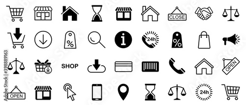 Set of Shopping Online icon line.Shopping and ecommerce icons set.Online shopping set.Payment elements. Vector illustration.