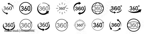 360 Degrees View Vector set. Signs with arrows to indicate the rotation or panoramas to 360 degrees. Vector icon symbol. Vector illustration.