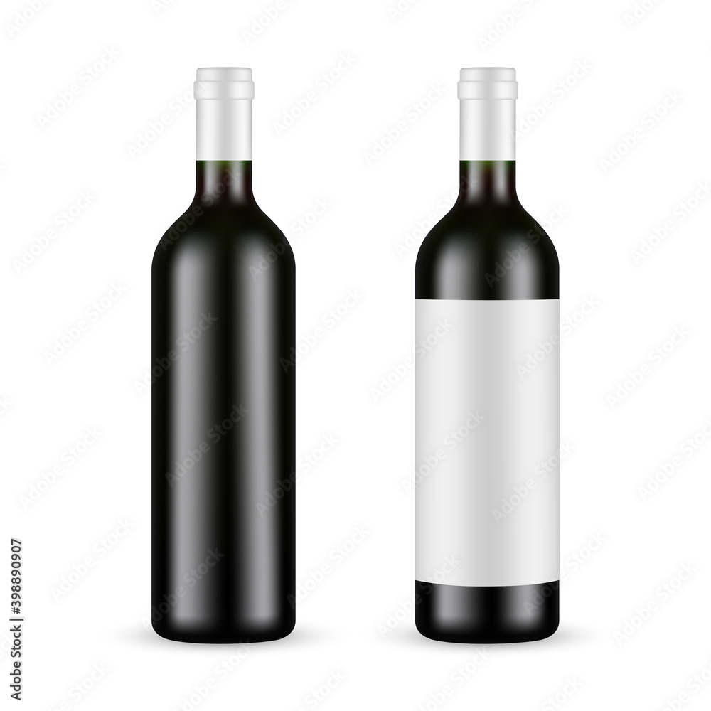 Glass Wine Bottle With Label and Blank Mockup Isolated on White Background. Vector Illustration Glass Wine Bottle With Label and Blank Mockup Isolated on White Background. Vector Illustration